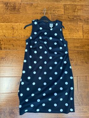 Anne Klein Black Dress with White Polka Dots Midi Shift